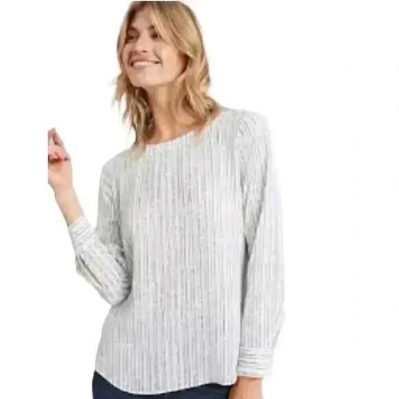 Banana Republic Women's Off White & Gray Poly Pleated Blouse - Picture 1 of 9